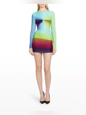 Alex Perry Rainbow Sheath Mini Dress Long Sleeve Bodycon US 6